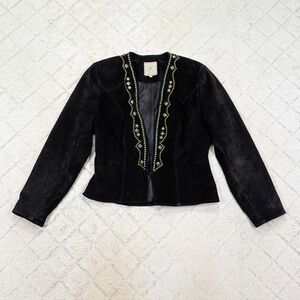 Double D Ranch Jacket Womens S Black Leather Suede Bronze Studded Patina Western